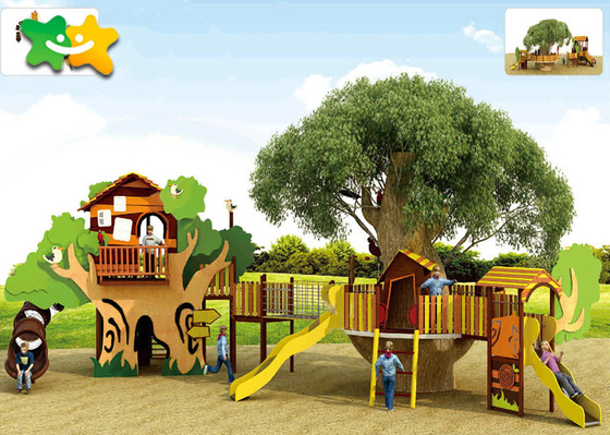 Taman Bermain Anak Kayu Slide 1250 * 1350 * 520 Cm Dengan Climbing Bridge
